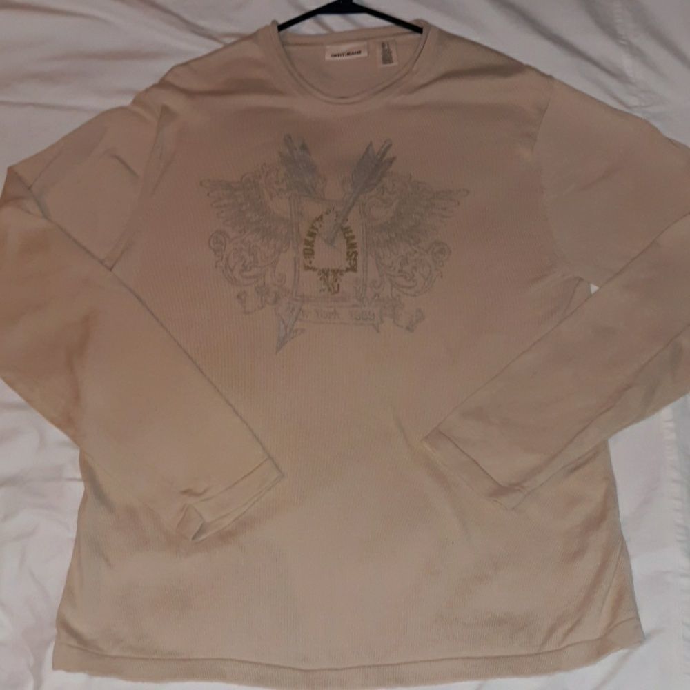 DKNY Jeans‎ Mens Sweater Beige Flocked Design Lg